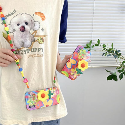 Lanyard Case Compatible with iPhone 15 Pro Case,Crossbody case with Strap and Wrist Band,Unique Cute Kawaii Colorful Painting Flowers Design for Girls and Women - color: For iPhone 15 Pro
