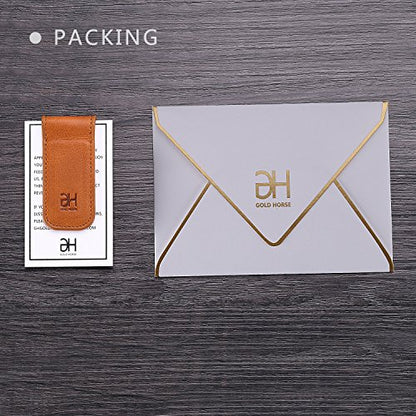 GH GOLD HORSE Slim Magnetic Money Clip Genuine Leather Business Card Holder for Men (Brown) - color: Brown