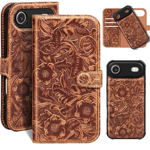 Leather Case Compatible with iPhone 17 Air Wallet 6.5" Dark Brown | Genuine Leather 2-in-1 Magnetic Detachable Shockproof,Flip Folio Cover with Card Slot,Wireless Charging RFID Blocking brown - color: Dark brown, size: 17 Air