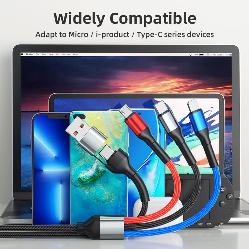 Reflex Power 6-in-1 Multi-Functional Charging Cable, 1.2m Nylon Braided, USB-C, Micro, IP Connectors, Fast Charge for Android & iOS Devices, Durable Aluminium Alloy, Perfect for Travel & Home