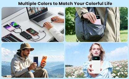 Portable Charger 40800mAh Power Bank,Built-in Cables,25W Fast Charging - color: Black