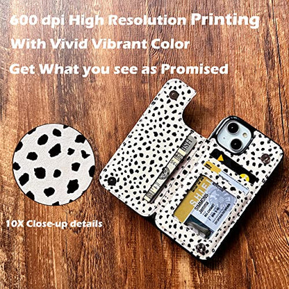 uCOLOR for iPhone 13/14 Wallet Case with Card Holder | PU Leather RFID Blocking for Women Men Magnetic Clasp Kickstand, Almond Latte Polka Dot - color: Almond Latte Polka Dot