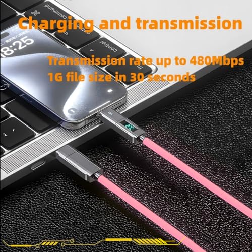 USB C to USB C Cable 5ft Chubby 4 in 1 USB Charging Cable with LED Display - color: 4 Combinations Orange+Pink