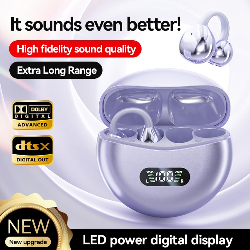 Piluyaa Clip-on Earbuds,Open Ear Earbuds Wireless Bluetooth 5.4, Lightweight Open Ear Headphones with C-Shaped Bridge,Slim Hook,60H Battery,Waterproof,for Glasses Wearers and Workouts (Rose Gold) - color: Rose Gold