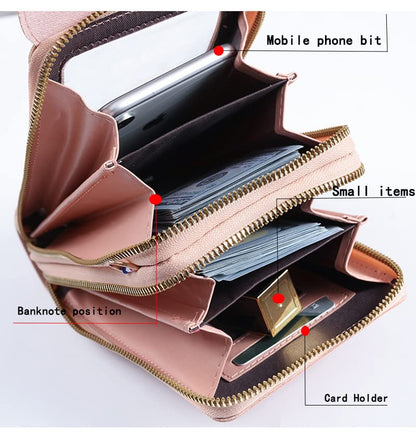 Anti-Theft Leather Bag,Small Crossbody Cell Phone Purse Wallet for Women,RFID Block Phone Purse Crossbody with Shoulder Strap - color: Brown