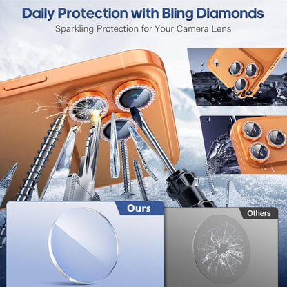 ZORA for 17 Pro / 17 Pro Max Camera Lens Protector Bling, Individual Diamond Metal Ring with 9H Hardness, Scratch-Proof Screen Protector, Stylish Accessories, Case Friendly (Orange)