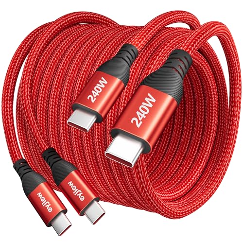 240W USB C to USB C Cable 10FT 2-Pack,USBC to USBC Cable Braided Super Fast - color: Red, size: 10ft