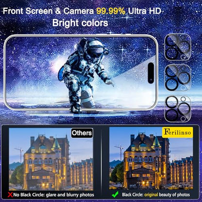 Ferilinso 3 Pack Screen Protector for iPhone 15 Pro, Tempered Glass, HD - size: iPhone 15 Pro