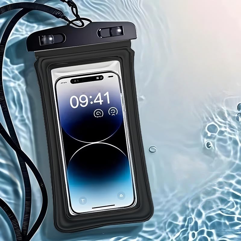 IPX8 Waterproof Phone case, Floating Waterproof Phone Pouch with Adjustable Lanyard & Airbag Heavy-Duty Protection, 7.2" Clear Cellphone Dry Bags for Vacation Beach Pool Cruise Travel Essentials-Black - color: Black