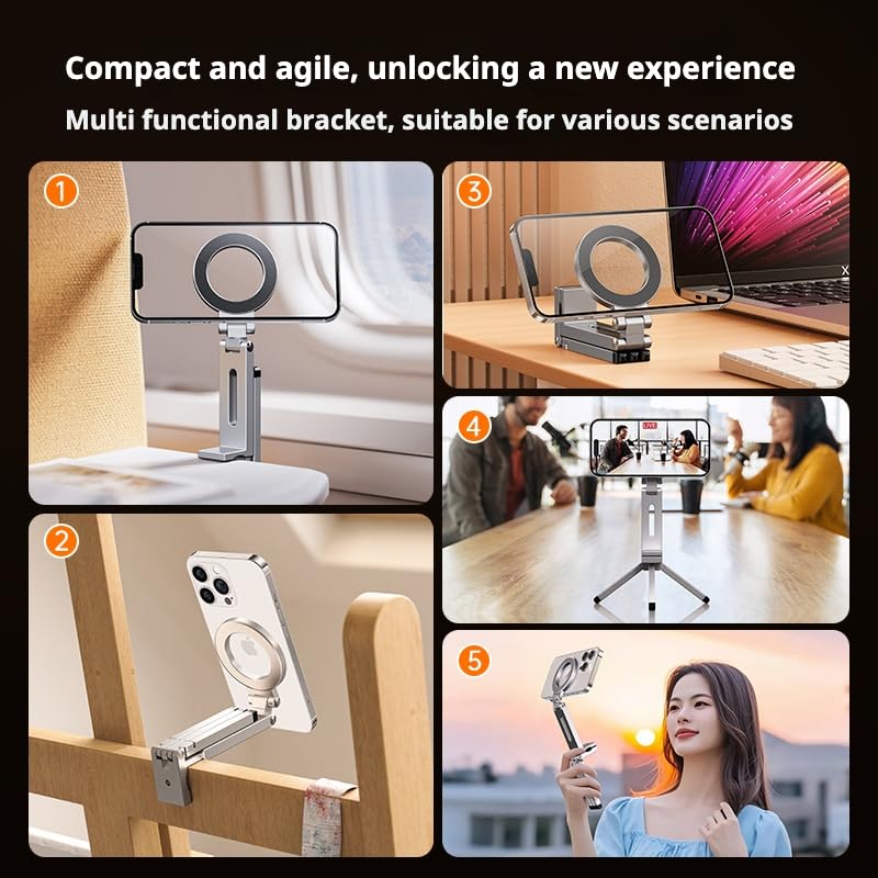Magnetic Mobile Phone Tripod Stand, Portable Folding Design Phone Holder, Compatible with iPhone/Android Devices, Ideal for Travel&Mountain Climbing&Shooting (Gray) - color: Gray