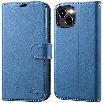 OCASE Compatible with iPhone 15 Wallet Case, PU Leather Flip Folio Case with Card Holders RFID Blocking Kickstand [Shockproof TPU Inner Shell] Phone Cover 6.1 Inch 2023, Light Blue - color: Light Blue