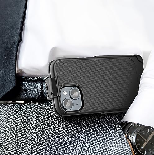 Encased Belt Case for iPhone 15 Pro Max (2023) Thin Armor Slim Cover with Rotating Phone Holster Clip - Black - size: iPhone 15 Pro Max