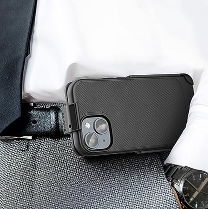 Encased Belt Case for iPhone 15 Pro Max (2023) Thin Armor Slim Cover with Rotating Phone Holster Clip - Black - size: iPhone 15 Pro Max