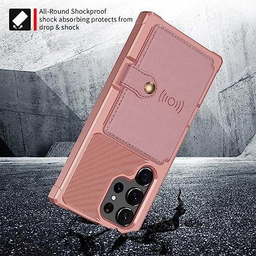 Wallet Case for Samsung Galaxy S22 Ultra, Compatible with Magnetic Car Mount, Heavy Duty Shockproof Rugged Soft TPU Back Leather Flip Credit Card Holder Cover 6.8 inch, Pink - color: Pink, size: Samsung Galaxy S22 Ultra