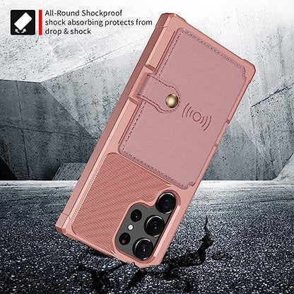 for Samsung Galaxy S23 Ultra Case with Card Holder, Compatible with Magnetic Car Mount, Heavy Duty Shockproof Rugged Soft TPU Back Leather Flip Wallet Cover Galaxy S23 Ultra 5G 6.8", Pink - color: Pink, size: Samsung Galaxy S23 Ultra
