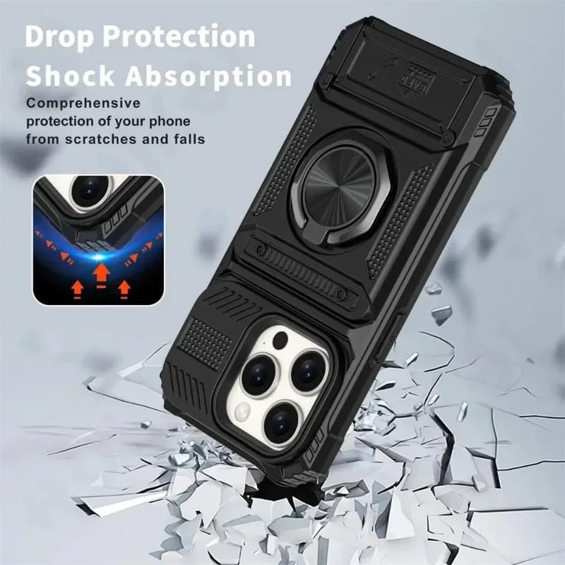 Military Grade Phone Case with Wallet & Magnetic Ring Kickstand, 2-Card Holder, Heavy Duty Drop Protection, Dual Layer TPU+PC Cover for iPhone 11/13/14/15/16/17 Pro Max (Black, iPhone 15 Plus) - color: Black
