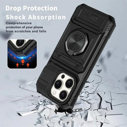 Military Grade Phone Case with Wallet & Magnetic Ring Kickstand, 2-Card Holder, Heavy Duty Drop Protection, Dual Layer TPU+PC Cover for iPhone 11/13/14/15/16/17 Pro Max (Black, iPhone 15 Plus) - color: Black