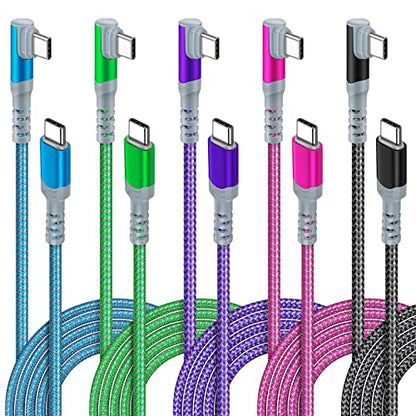 5-Pack USB C to USB C Cable 10FT Right Angle USB C Extra Long Cord - color: Blue-Green-Purple-Rose-Black