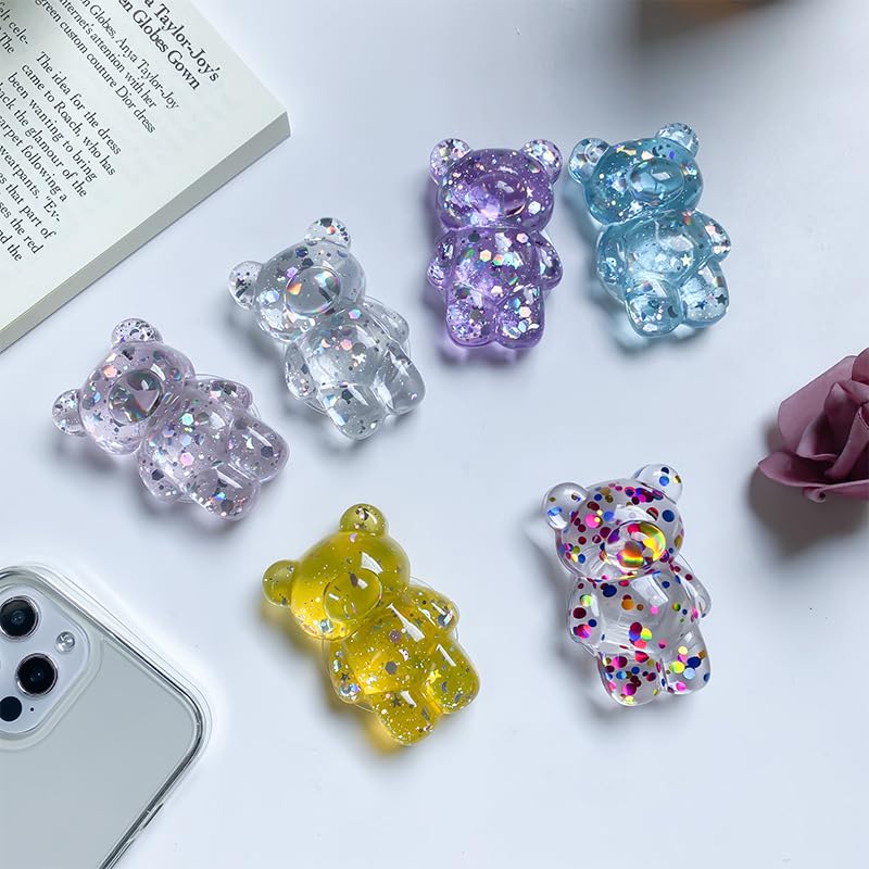 1Pc Bear Phone Grip Tok Folding Bracket Mobile Phone Finger Holder Mobile Phone Cartoon Foldable Epoxy SequinsCute B 3D Ear Shaped for Desktop Mobile Phone Cell Phones and Accessories (Yellow) - color: Yellow