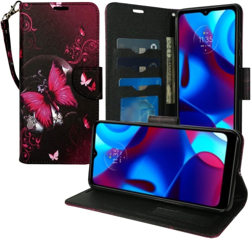 Zase Design for Nokia G310 5G (2023) Wallet Phone Case Protective Cover Cute Design Premium PU Leather Purse Flip Folio Magnetic Closure w/Kickstand ID Card Slot Wrist Strap (Hot Pink Butterfly) - color: Hot Pink Butterfly