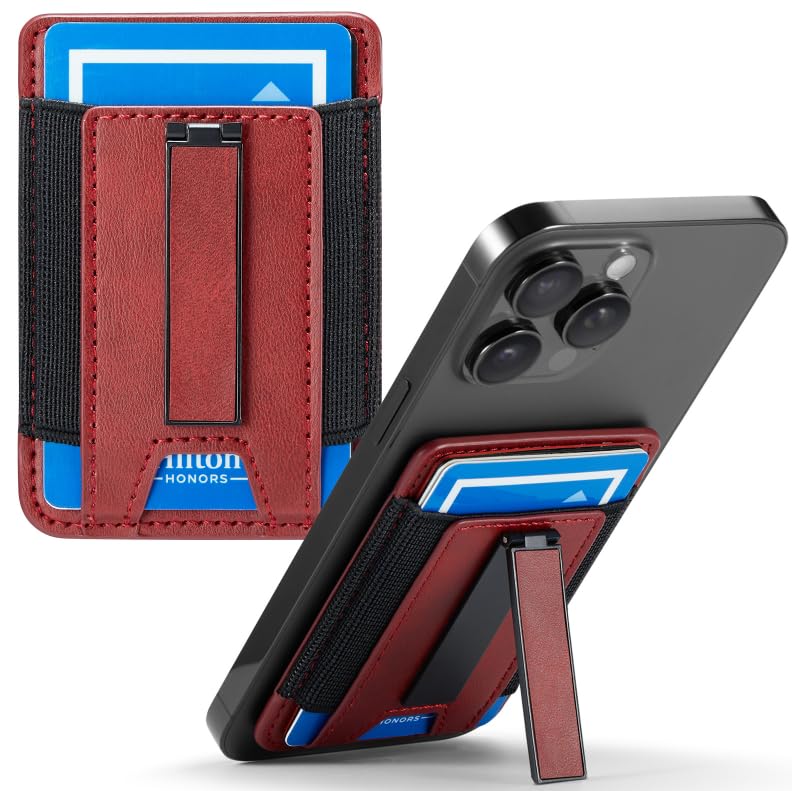 Phone Card Holder Wallet with Stand, Hold 6 Card for iPhone Andriod - color: WinRed