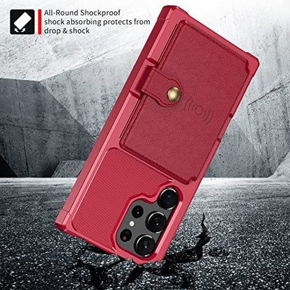 for Samsung Galaxy S23 Ultra Case with Card Holder, Compatible with Magnetic Car Mount, Heavy Duty Shockproof Rugged Soft TPU Back Leather Flip Wallet Cover Galaxy S23 Ultra 5G 6.8", Red | Compatible with Magnetic Car Mount, Shockproof Rugged Soft TPU Har
