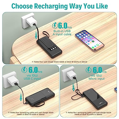 Portable Charger with Built in Cables,10000mAh Slim USB C Power Bank, Black - color: Black