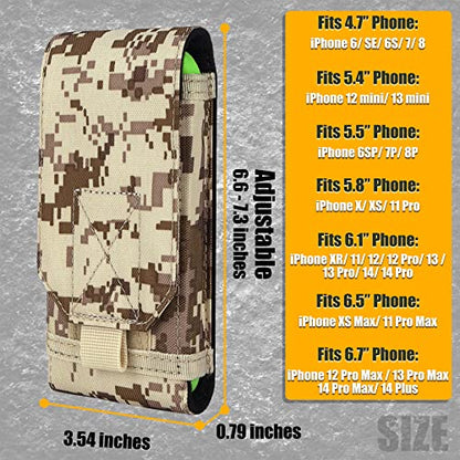 Tactical Molle Phone Holster Pouch, Universal Belt Waist Bag for iPhone 17 Pro Max/17 Pro/17/16 Pro Max/15 Pro Max/14 Pro Max/13/12, Samsung S25 Ultra/S24/S23, Size L - color: Desert Camo(2 Pack)
