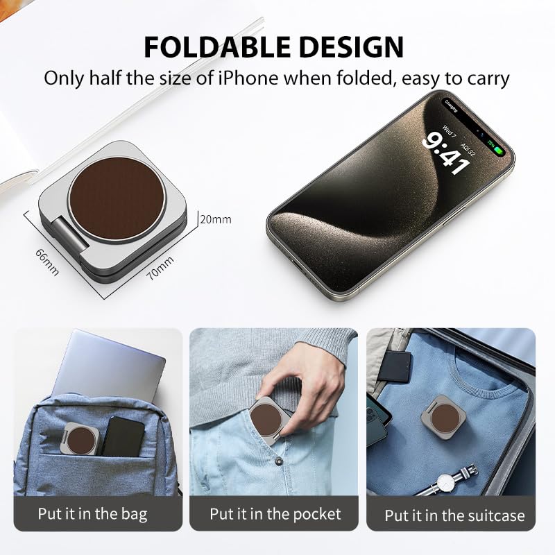 2 in 1 Foldable Mini Travel Wireless Charger Stand for Apple, KUXIU Aluminum Alloy Magnetic Charging Station Compatible with iPhone 15/14/13/12Pro/Max, 5W Fast Charging Watch 9/8/7/Ultra2-Leather - color: Leather