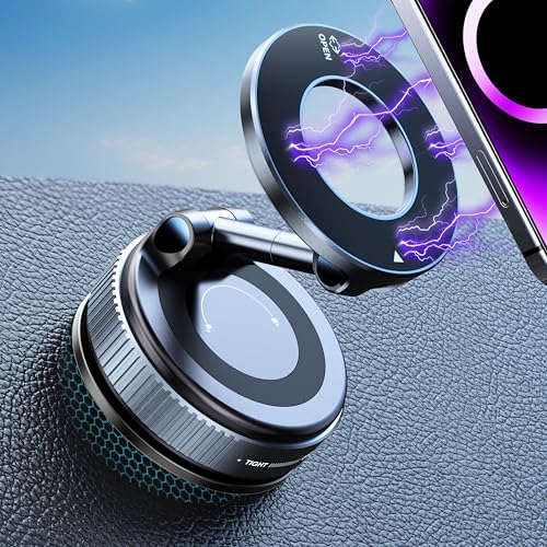 snanlen Upgraded 360° Nano Gel Vacuum Magnetic Phone Holder, Car Phone Holder for Magsafe[108+LBS Strongest Suction & 3000gf Strongest Magnetic], Suction Cup Phone Mount for Car/for iPhone 17 Pro Max - color: Black