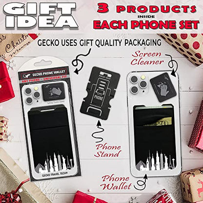 Gecko Travel Tech Double Pocket - Adhesive Card Holder - Cell Phone Pouch - Stick on Spandex Pocket - Carry Credit Cards and Cash (Cityscape) - color: CITYSCAPE