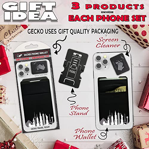 Gecko Travel Tech Double Pocket - Adhesive Card Holder - Cell Phone Pouch - Stick on Spandex Pocket - Carry Credit Cards and Cash (Cityscape) - color: CITYSCAPE