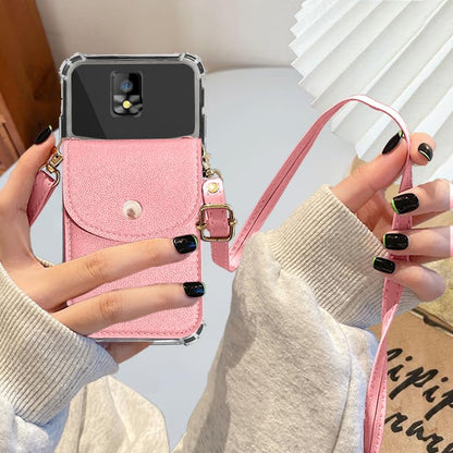 Back Wallet Case with Detachable Lanyard for Hot Pepper Tepin, Crossbody Necklace Strap & Wrist Strip HotPepper Tepin Phone Cover for Girls Women | Faux Leather Shockproof Stylish - Pink - color: Pink