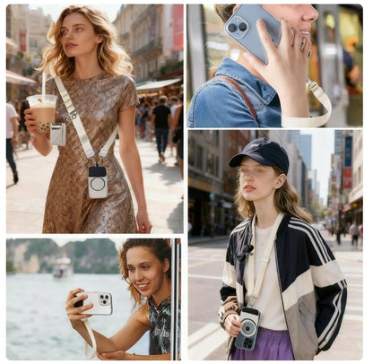 Phone Lanyard Crossbody Wrist Strap, Adjustable Clip and Go Strap for Phone with Wallet Crossbody for iPhone with Phone Tethers & Retractable ID Badge Card Holder-Beige - color: With Retractable Keychain-white