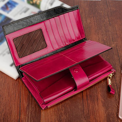 YALUXE Women's Real Leather Wallet RFID Protect 21 Card Slots Phone Pocket - color: 7- Waxed Pink, size: Genuine Leather