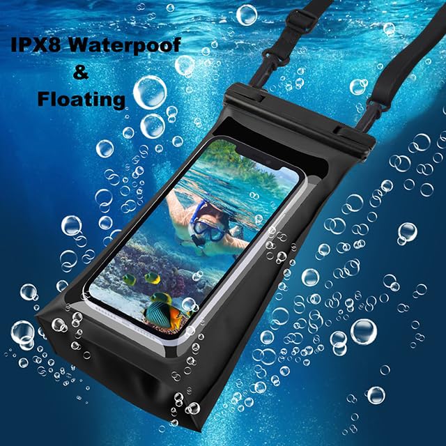 Large Capacity Waterproof Phone Pouch Floating, Waterproof Bag Case for iPhone 15 14 Pro Max 13 12 11 X XR 8 Plus Samsung Up to 6.9'', IPX8 Water Proof Phone Dry Bag for Swimming Kayaking, 1Pack - color: Black,1 Piece