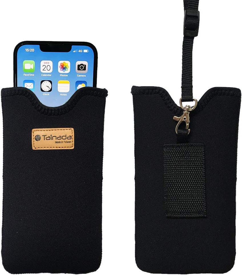 Tainada Neoprene Neck Cell Phone Sleeve Pouch w/Belt Loop Holster (Black) - color: Black