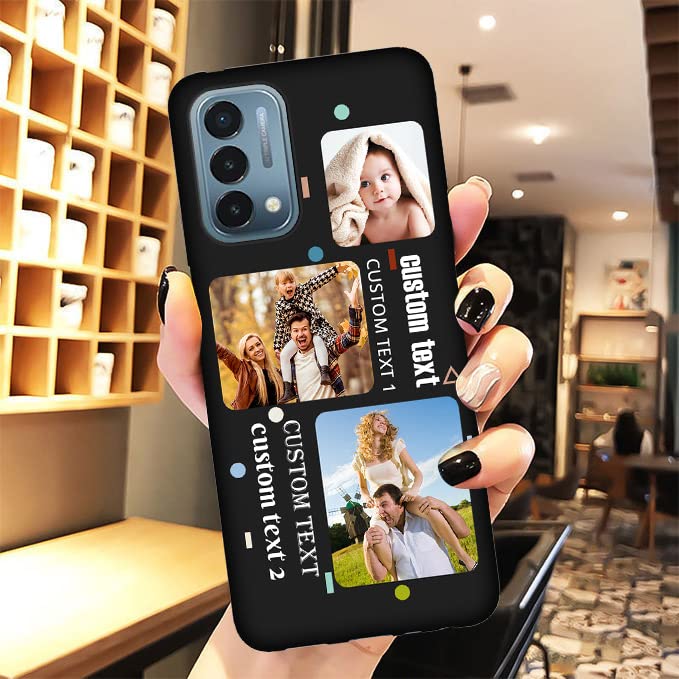 Custom Phone Case for OnePlus Nord N200 5G Multi-Photo Collage Name, Customized Personalized Phone Cover Anti-Scratch Soft Protective TPU Black Thin Cases 6.49-inch - color: Black 05 - Dot, 3 Photos Text