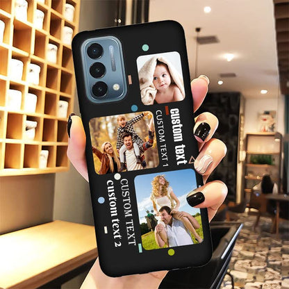 Custom Phone Case for OnePlus Nord N200 5G Multi-Photo Collage Name, Customized Personalized Phone Cover Anti-Scratch Soft Protective TPU Black Thin Cases 6.49-inch - color: Black 05 - Dot, 3 Photos Text