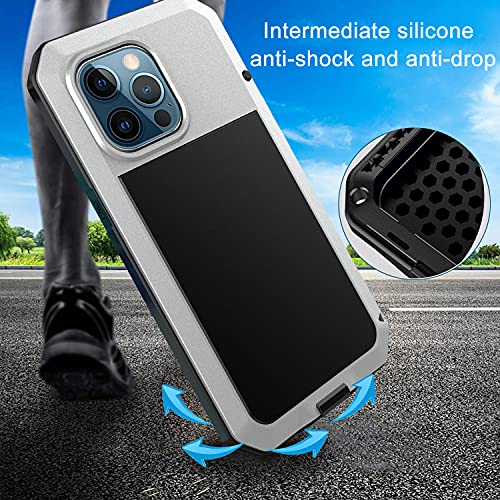 for iPhone 13 Pro Max Case,360 Full Body Protective Heavy Duty Shockproof Tough Armour Aluminum Metal Case with Silicone Built-in Screen Protector for iPhone 13 Pro Max 6.7" - Silver - color: Silver