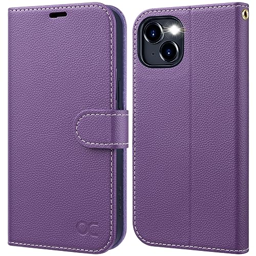 OCASE Compatible with iPhone 15 Wallet Case, PU Leather Flip Folio Case with Card Holders RFID Blocking Kickstand [Shockproof TPU Inner Shell] Phone Cover 6.1 Inch 2023, Litchi Purple - color: Litchi Purple