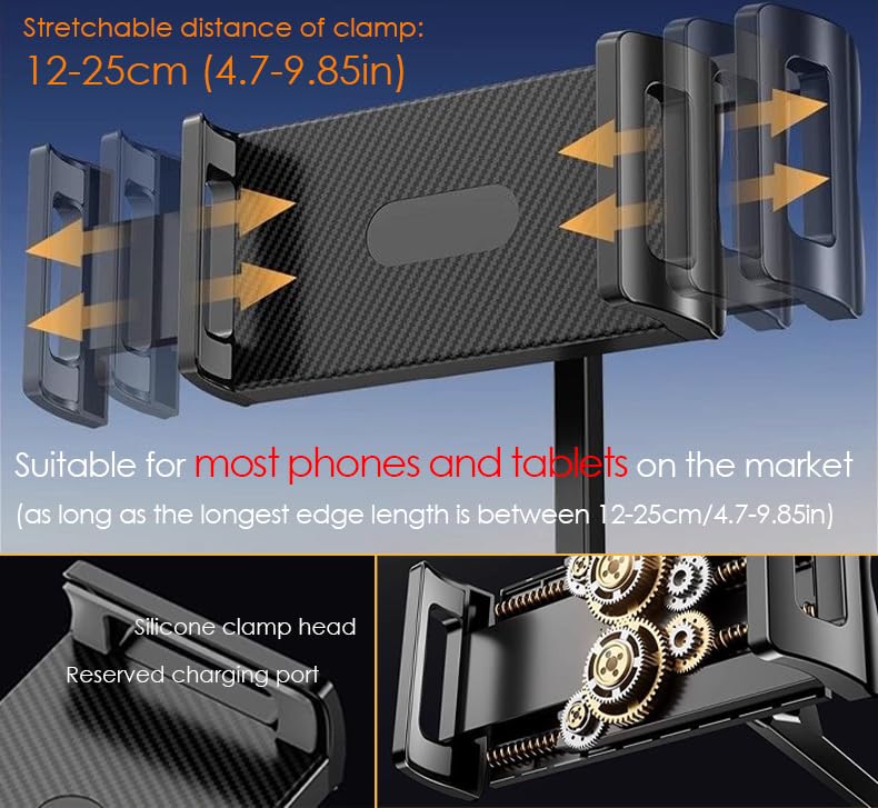 Tablet Holder for Bed, Flexible Long Arm Clamp Clip Stand for Desk Table Kitchen Game, Gooseneck Tablet Stand Holder, Foldable Adjustable - Black (Base - 2 Hole Positions) - size: Base - 2 Hole Positions