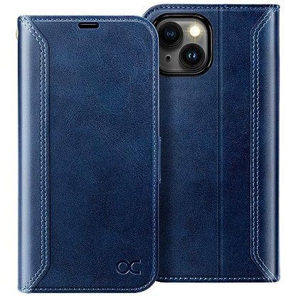 OCASE Compatible with iPhone 15 Wallet Case, PU Leather Flip Folio Case with Card Holders RFID Blocking Kickstand [Shockproof TPU Inner Shell] Phone Cover 6.1 Inch 2023, Retro Blue - color: Retro Blue