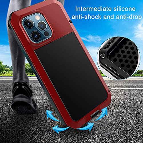 for iPhone 13 Pro Max Case,360 Full Body Protective Heavy Duty Shockproof Tough Armour Aluminum Alloy Metal Case with Silicone Built-in Screen Protector for iPhone 13 Pro Max 6.7" - Red - color: Red