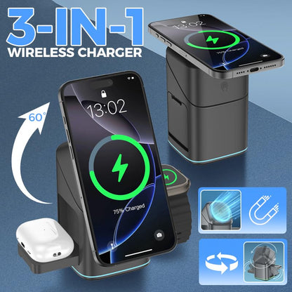 3-in-1 Wireless Charger-Wireless Multi-Device Charging Touch Pop-up Charging, 2025 New Multi-Device Touch Pop-Up Charging Station, Auto Rotation Magnetic Charging Stand (White) - color: White