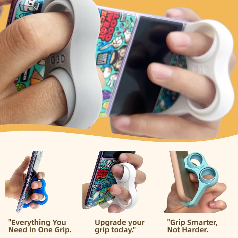 3D Printed Phone Finger Holder- 360° Rotatable Ring to Prevent Pinky/Ring Finger Strain,Stand for Back of Phone &a Bonus Phone Lanyard,Hand Grip for Mobile Devices. (2, Yellow&Light Blue) - color: Yellow&light blue