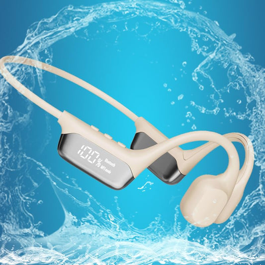 AYI Swim Headphones True Bone Conduction Open Ear Headset LED Screen Power Indicator Underwater MP3 Player Built-in 32G Memory IP68 Waterproof Bluetooth Earphone for Sport Running-S10 White - color: Swim Headphone S10 White