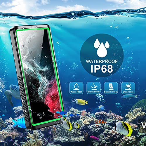 SPIDERCASE Designed for Samsung Galaxy S22 Ultra Case 6.8", Green/Clear | [IP68 Waterproof] [Built-in Screen Protector] Full Sealed Protection Heavy Duty Shockproof Case - color: Green
