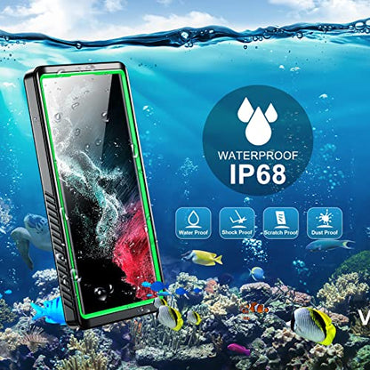 SPIDERCASE Designed for Samsung Galaxy S22 Ultra Case 6.8", Green/Clear | [IP68 Waterproof] [Built-in Screen Protector] Full Sealed Protection Heavy Duty Shockproof Case - color: Green