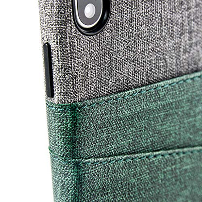 Dockem Luxe Wallet Case for iPhone X/XS: Slim Minimalist Case w/ 2 Credit Card Holder Slots: UltraGrip Canvas Style Synthetic Leather (Green and Grey) - color: Green and Grey